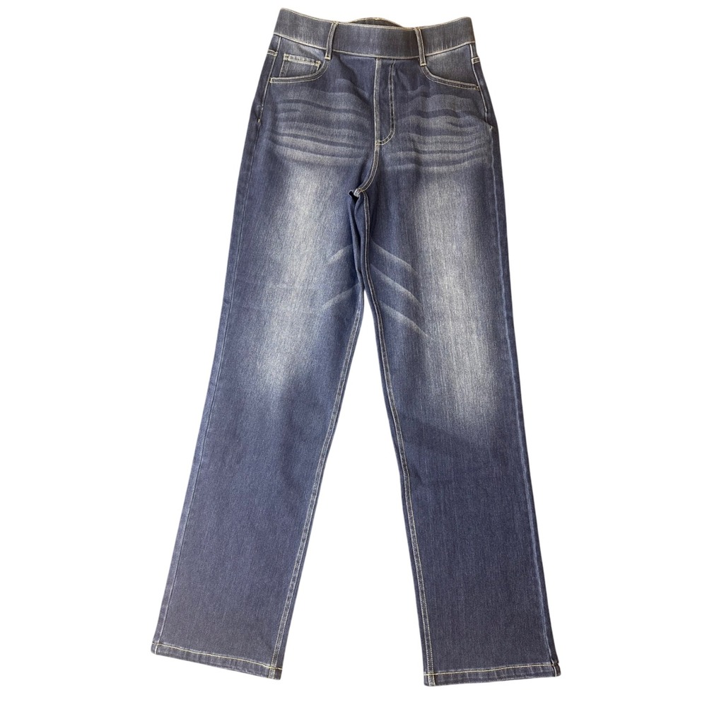 Halara Medium Wash Straight Leg Pull On Jeans Blue High Waisted Size M 02780182